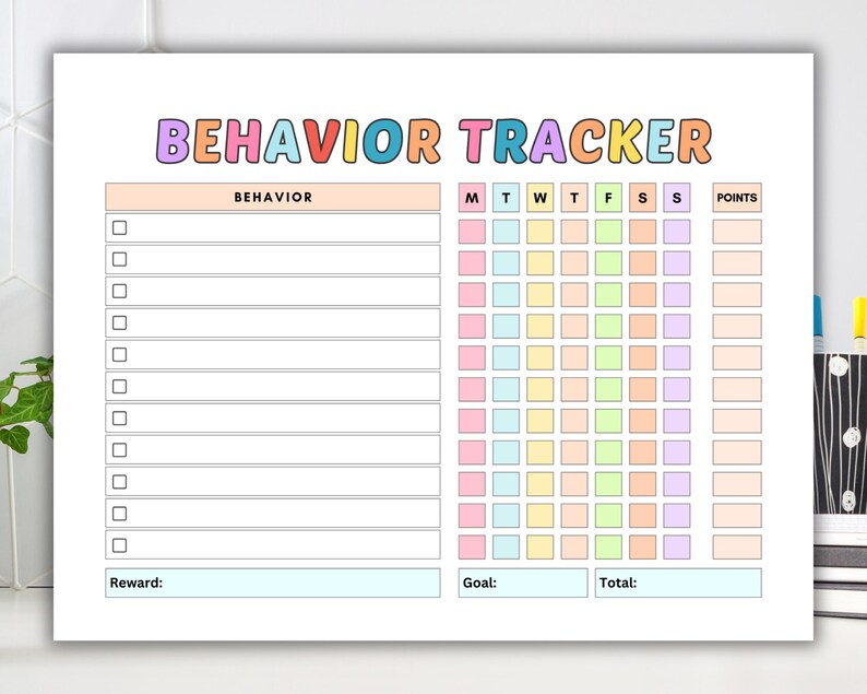 Printable Kids Behavior Tracker, Editable Reward Chore Chart, Positive ...