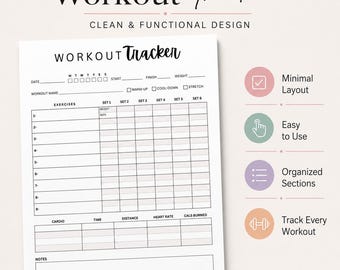 Fitness Journal Printable, Workout Log and Exercise Tracker, Daily Gym Training Planner & PDF Instant Download