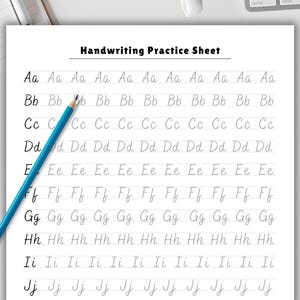 May include: A handwriting practice sheet with the lowercase alphabet from a to j, with each letter repeated 12 times on a line.