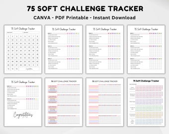 EDITABLE 75 Soft Challenge Tracker Bundle Printable, Daily 75 Soft Challenge journal, Fitness & Health Planner, Habit Tracker, Digital, PDF