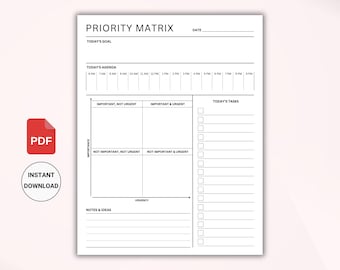 Matriz de Priorização de Tarefas, Planejador de Produtividade Imprimível, Organizador de Tarefas para Gerenciamento de Tempo (PDF)