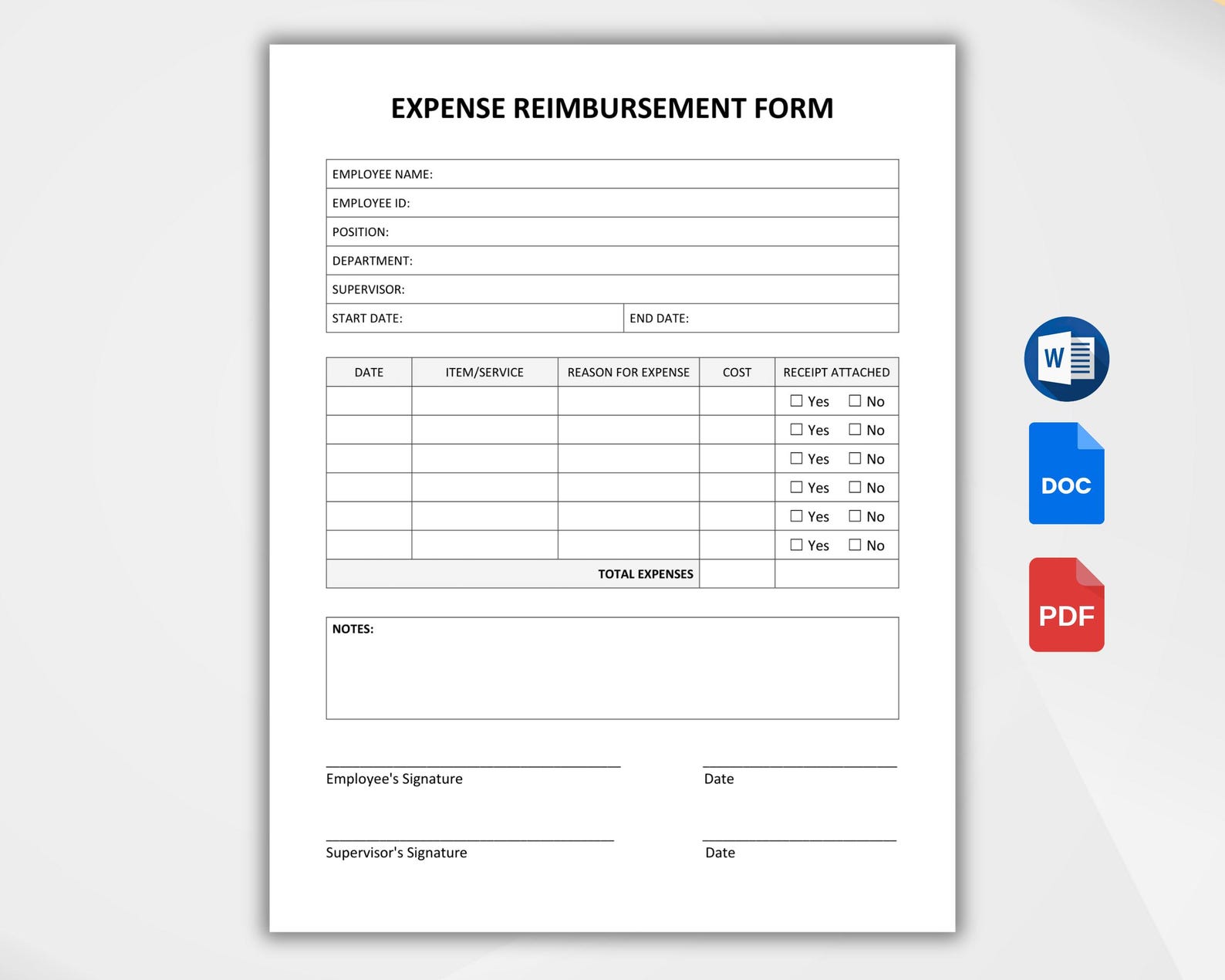 Editable Expense Report Template, Employee Expense Reimbursement Form ...