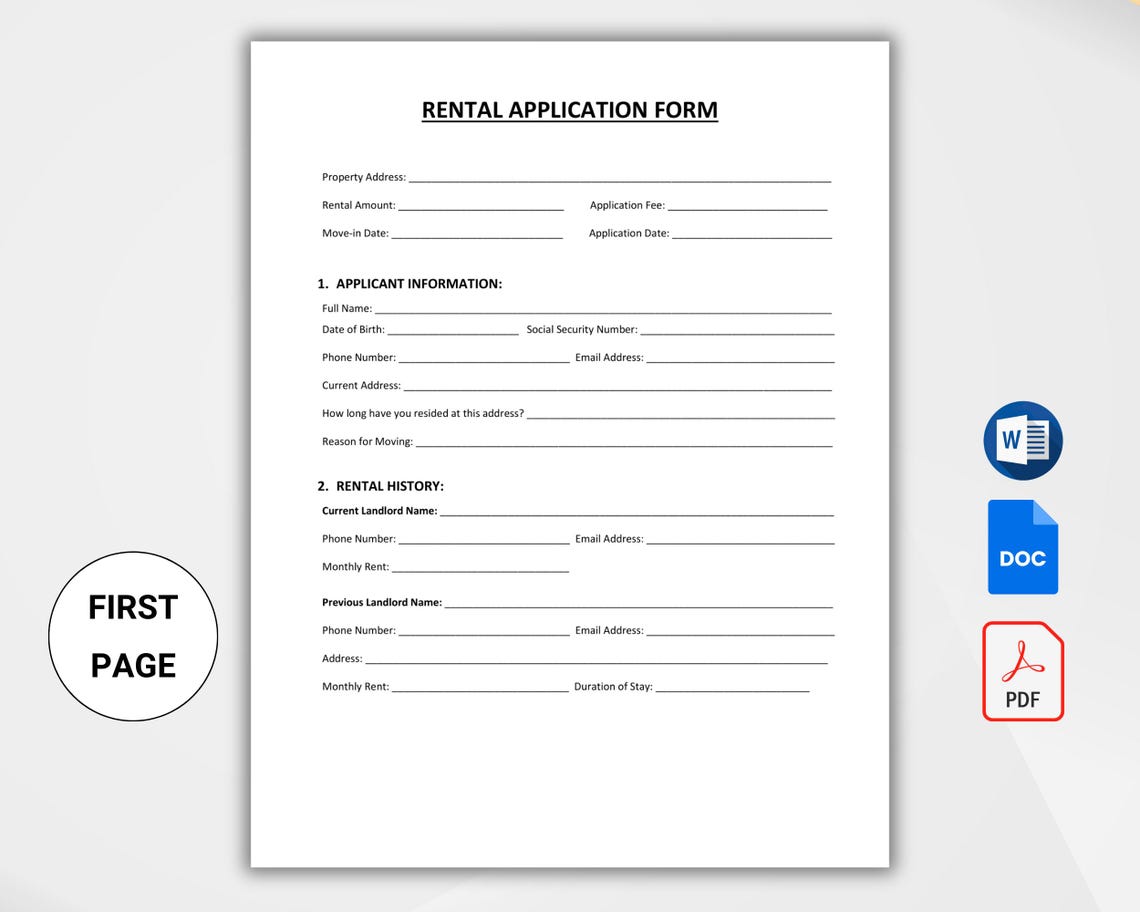 Editable Rental Property Application Form. Landlord Rental Application ...