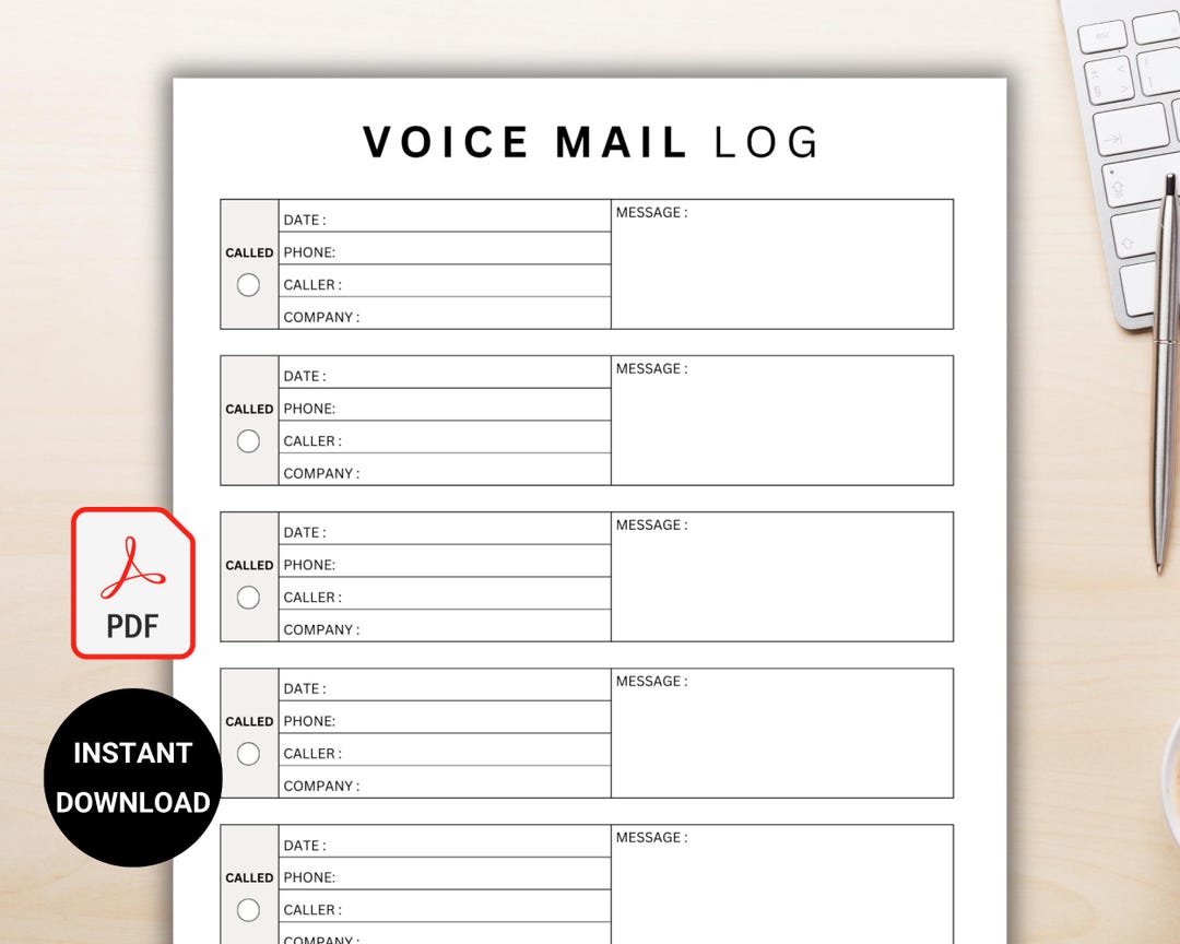 Printable Voice Mail Log. Voicemail Tracker. Voice Mail Journal