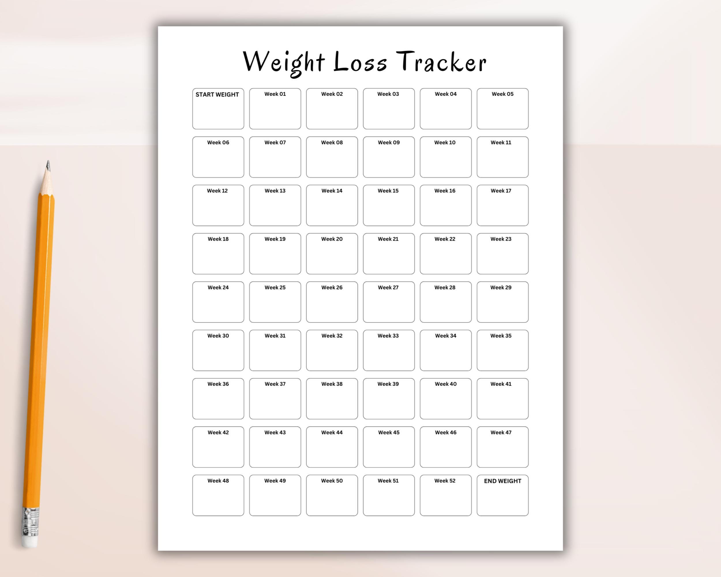 52 Week Weight Loss Tracker. Printable Weight Loss Chart. Weekly Weight ...