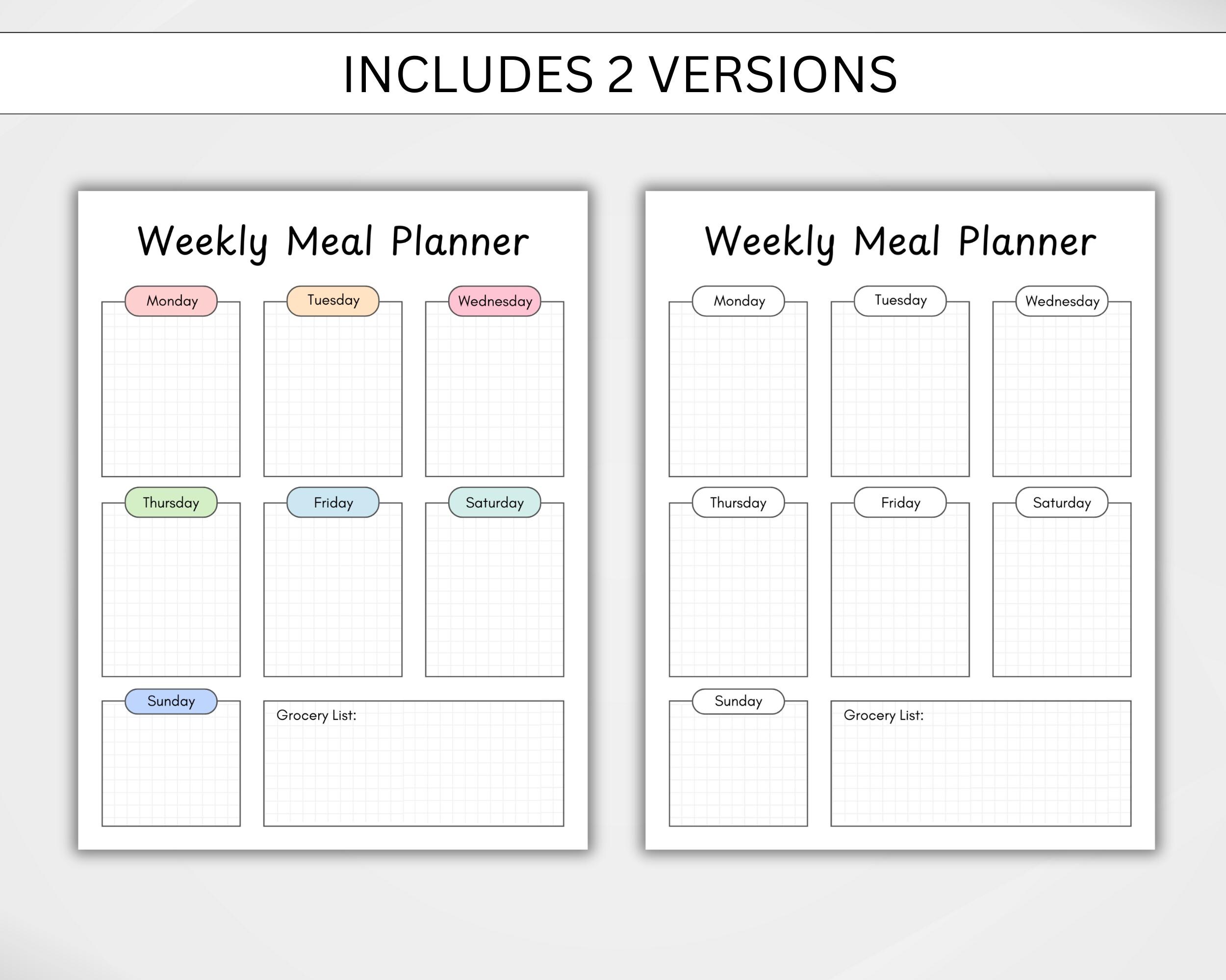 Weekly Meal Planner Printable PDF, Meal Plan Template With Grocery List ...