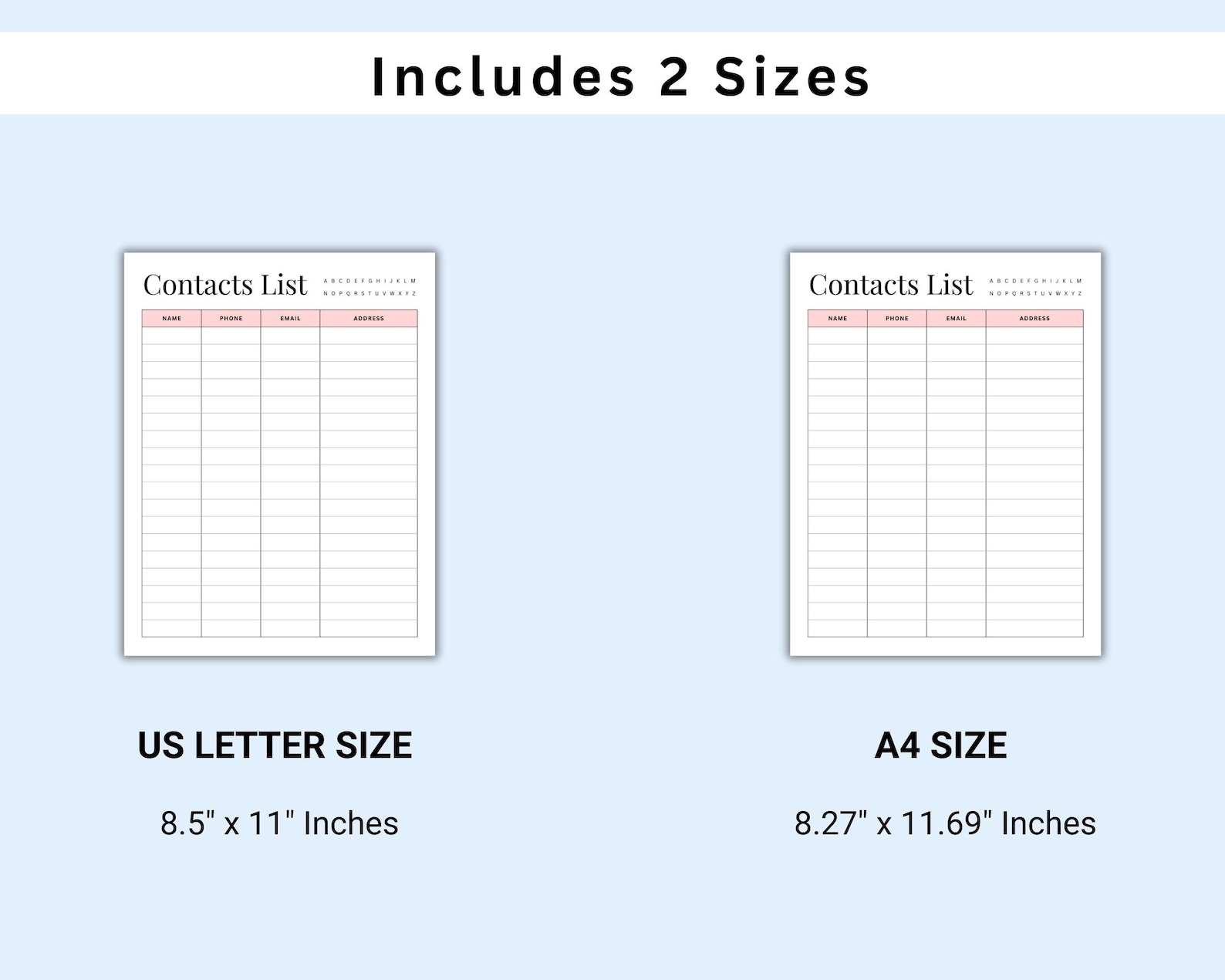 Contacts Pdf File Contacts List Printable PDF, Contact Information Sheet, Address Log ...