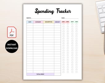 Monthly Spending Tracker Printable PDF. Expense Tracker. Monthly Budget Planner. Financial Planner. Accounting Ledger Book Instant Download