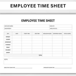 EDITABLE Employee Time Sheet. Hours Worked Log. Weekly Time Tracker. Work Schedule Tracker. Work Log. Weekly Employee Time Sheet Printable