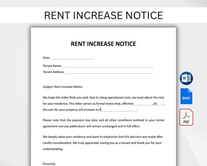 Landlord Rent Increase Forms.pdf Rent Increase Notice Template, Editable Rent Raise Letter, Landlord ...