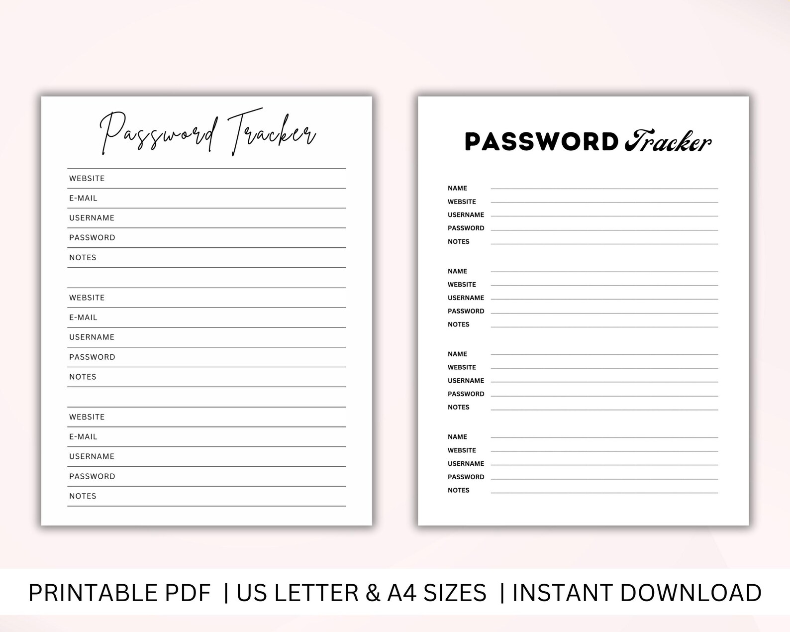 Password Tracker Bundle Printable PDF, Password Log, Password Keeper ...