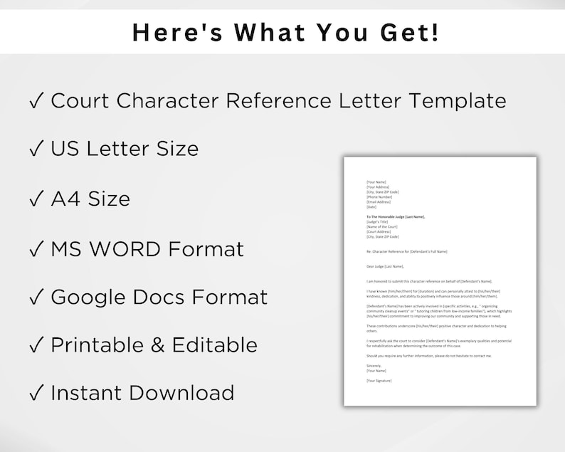 Court Character Reference Letter Template Editable. Personalized ...