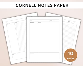 Plantilla de apuntes de Cornell, cuadrícula de puntos, rayada, isométrica, plantilla para tomar apuntes de estudiantes, Cornell, conferencia, papel rayado para imprimir en la universidad, PDF imprimible