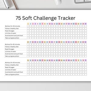 75 Soft Challenge Tracker EDITABLE, Printable 75 Soft Challenge Tracker, 75 Day Challenge, Fitness Health Journal, Weight Loss Challenge PDF
