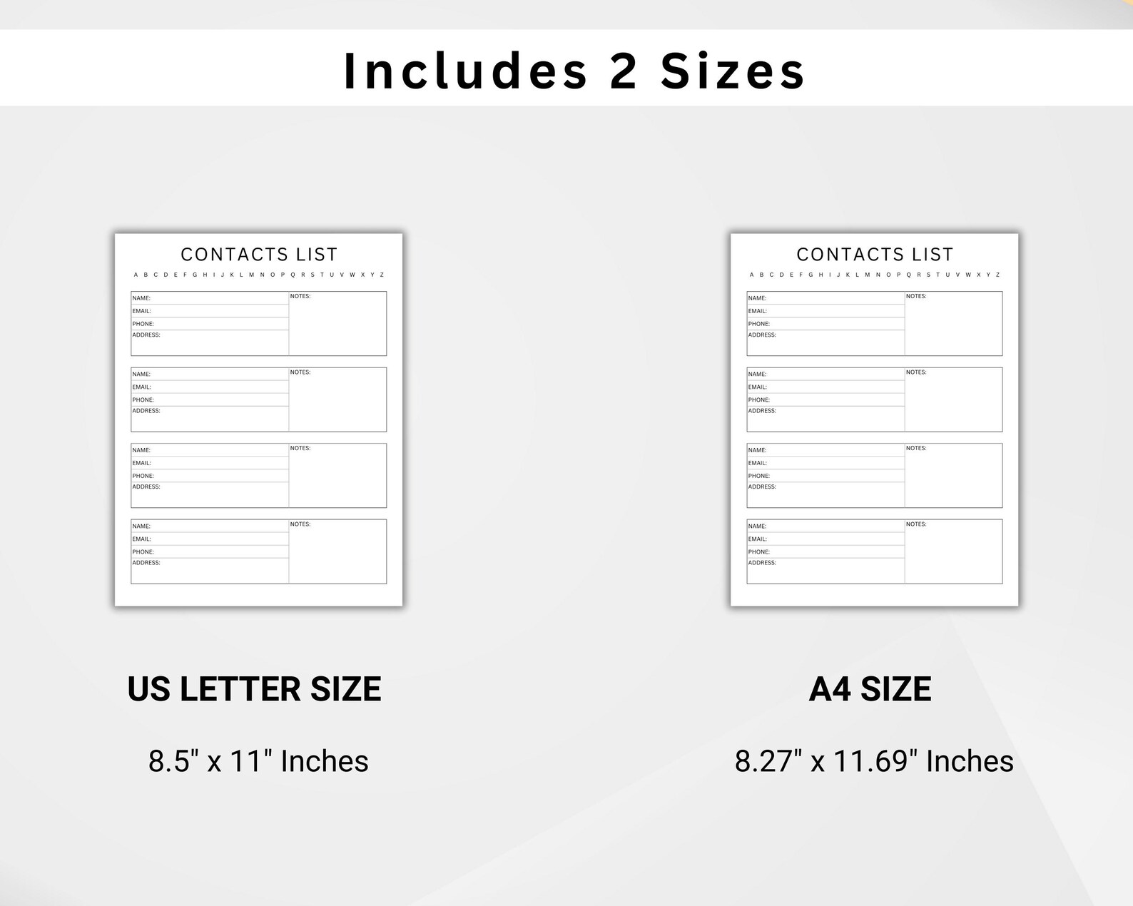 Contacts List Printable PDF, Phone & Address Organizer, Emergency ...