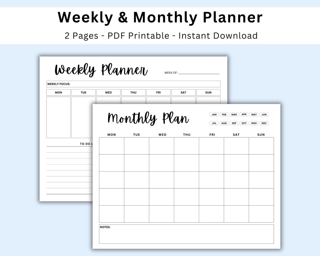 Weekly Monthly Planner Printable PDF, Productivity to Do List ...