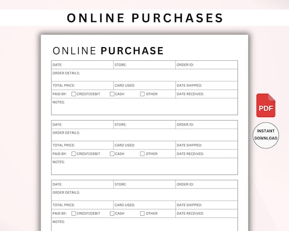 Online Purchases Tracker Printable. Online Shopping Tracker. Order Tracker Template. Shopping List. Order List Template Instant Download PDF