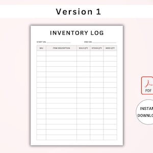Puede incluir: Una plantilla de registro de inventario imprimible con columnas para SKU, descripci&oacute;n del art&iacute;culo, cantidad vendida, cantidad en stock y cantidad necesaria. La plantilla est&aacute; dise&ntilde;ada para realizar un seguimiento de los niveles de inventario y las ventas.