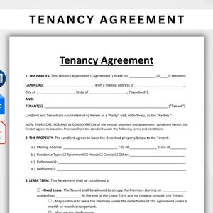 Puede incluir: Un formulario de contrato de arrendamiento imprimible en blanco y negro con el título "Contrato de arrendamiento" en la parte superior. El formulario incluye secciones para las partes, la propiedad y el plazo del arrendamiento.