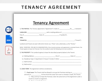 Editable Tenancy Agreement. Rental Agreement Printable. Simple Tenancy Agreement Template. Tenancy Contract. Word Document, PDF, Google Doc.