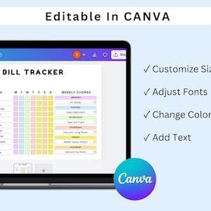 Puede incluir: Una plantilla de planificador digital para realizar un seguimiento de las tareas diarias y semanales. La plantilla est&aacute; dise&ntilde;ada en Canva y presenta una cuadr&iacute;cula colorida con casillas de verificaci&oacute;n para cada tarea. La plantilla es personalizable con diferentes fuentes, colores y tama&ntilde;os.