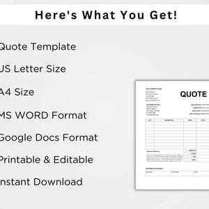 Quote Template. Quote Form. Job Quote. Job Proposal. Editable Quotation ...