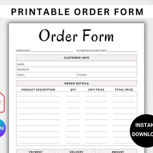 EDITABLE Order Form Template For Small business, Crafters Order Form Template, Printable Order form PDF, Craft Order Form, Canva Templates