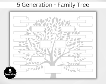 Family Tree Chart 5 Generations. Printable Family Tree Templates. Digital Pedigree Chart. Ancestral Chart. Genealogy Template. PDF Template