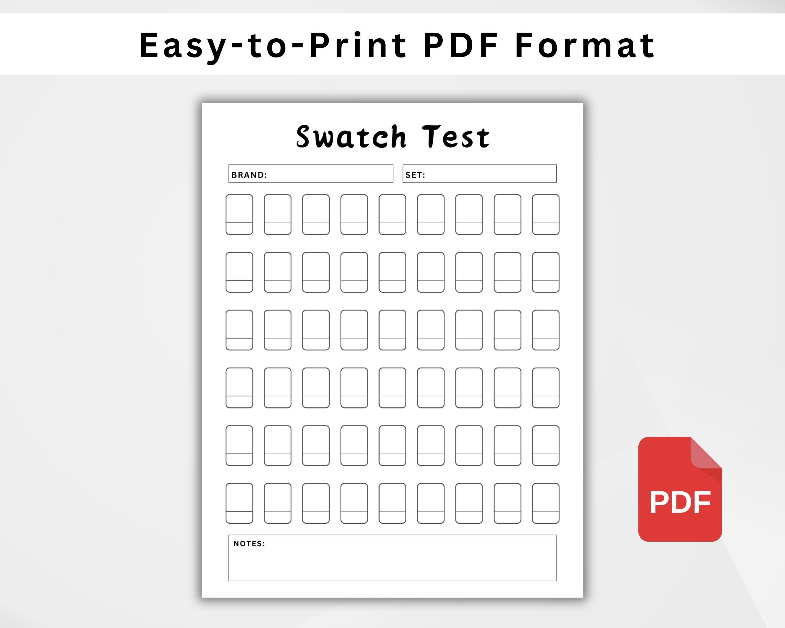 Color Swatch Test Color Swatch Charts, Swatch Test Template, Blank Color Test, Color ...