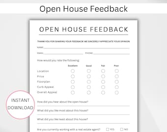EDITABLE Open House Feedback Form. Printable Real Estate Agent Open House Feedback Form. Realtor Tour Feedback Form. Canva Template. PDF