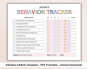 Tabla de comportamiento diario para niños imprimible, seguimiento del buen comportamiento, tabla de comportamiento infantil, hogar, aula, lista de tareas para niños, A4, PDF