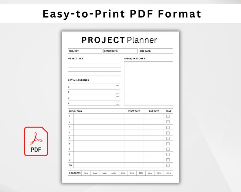 Basic Objective Planner Printable Project Planner. Project Planning Templates. Work Project ...