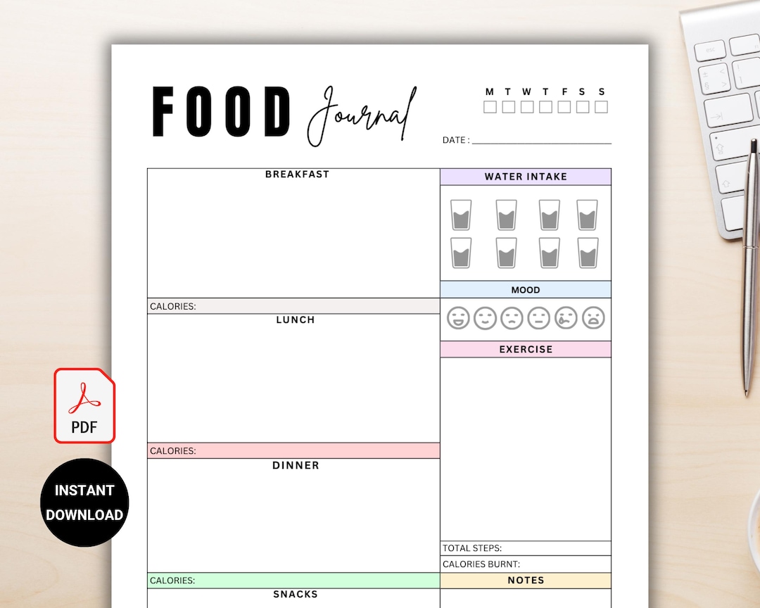 Daily Food Diary Printable. Food Journal. Calorie Tracker. Calorie ...