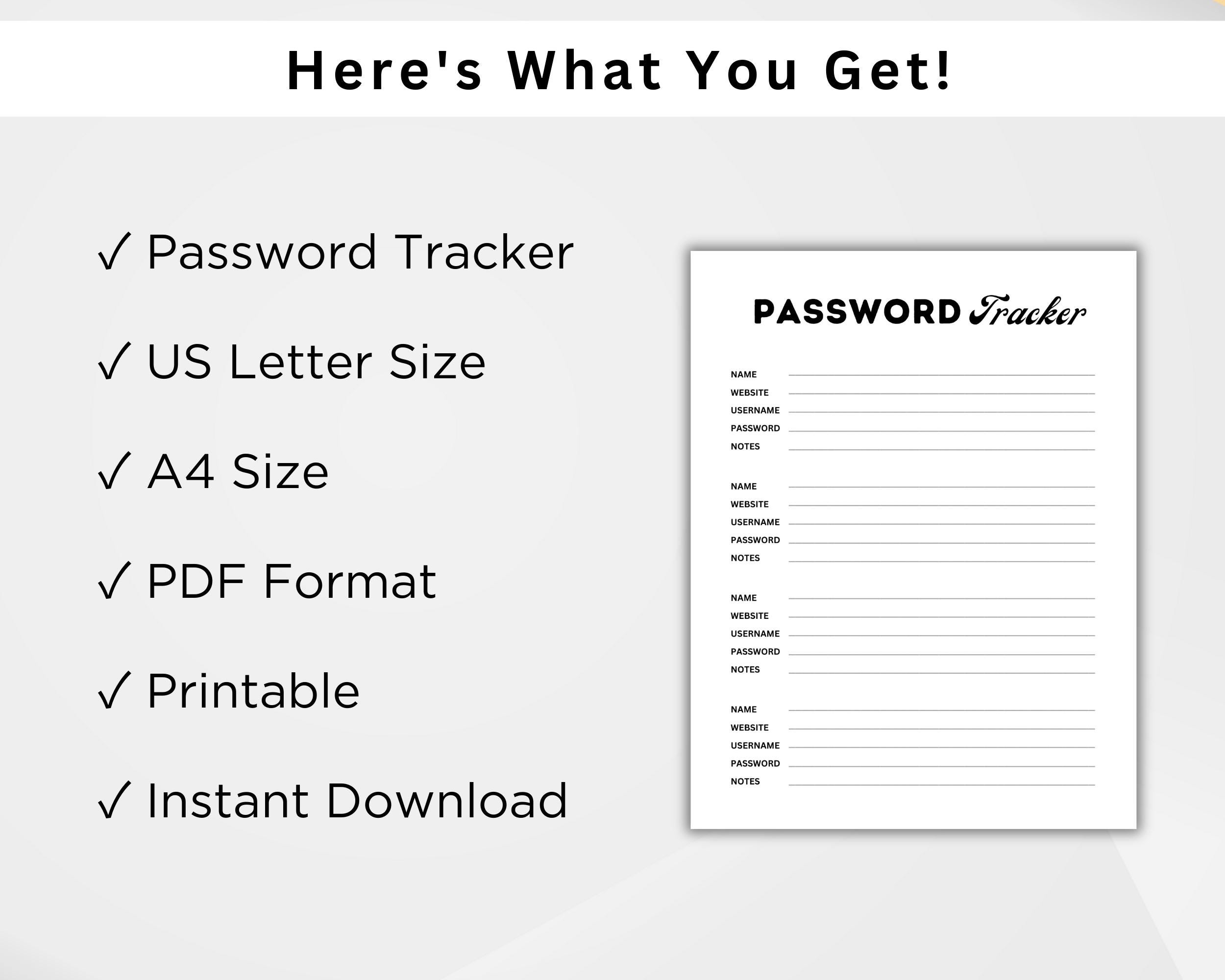 Printable Password Tracker PDF, Password Log Book, Login Organizer ...