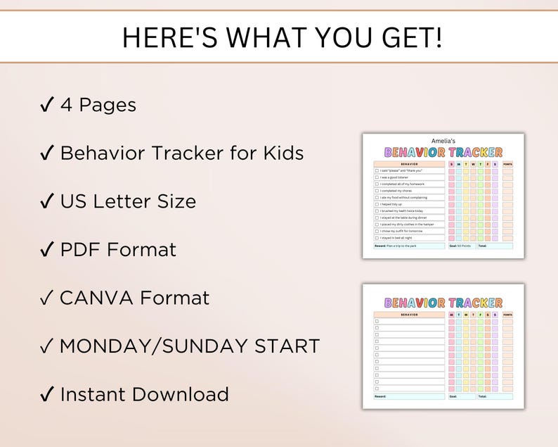 Printable Kids Behavior Tracker, Editable Reward Chore Chart, Positive ...