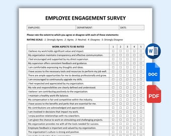 Sjabloon voor medewerkersbetrokkenheidsonderzoek, HR-feedbackvragenlijst, bewerkbaar Word-, Google Docs- en PDF-bestand