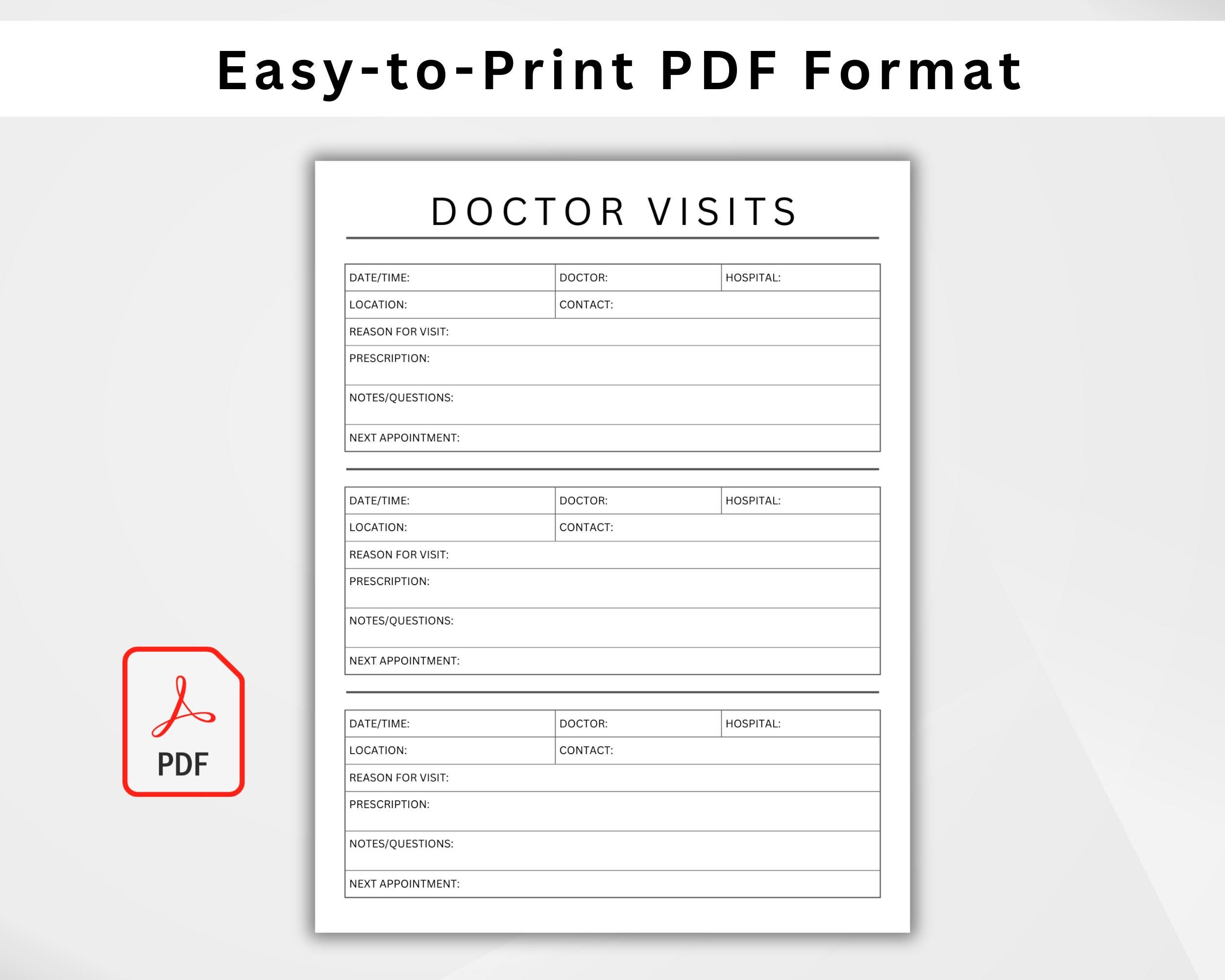 Doctor Visit Tracker. Doctor Visits Log. Health Consultation Record ...