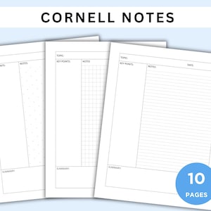 Carta per appunti Cornell stampabile. Prendere appunti Cornell. Modello per appunti Cornell. PDF per appunti Cornell. Prendere appunti per studenti. Download immediato