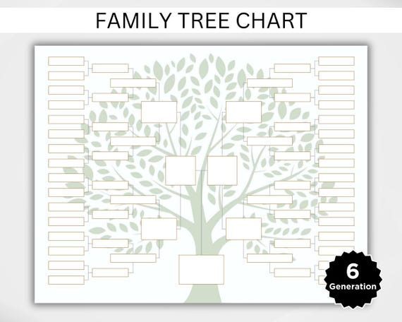 Printable Family Tree Template. Family Tree Chart. Family Reunion Gift. Pedigree Chart. Genealogy Chart. Ancestral Chart - 6 Generations