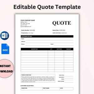 Printable Price Quote. Small Business Form. Price Quote Template. Customer Price Quote. Editable Price Quote Form Google Docs/Microsoft Word
