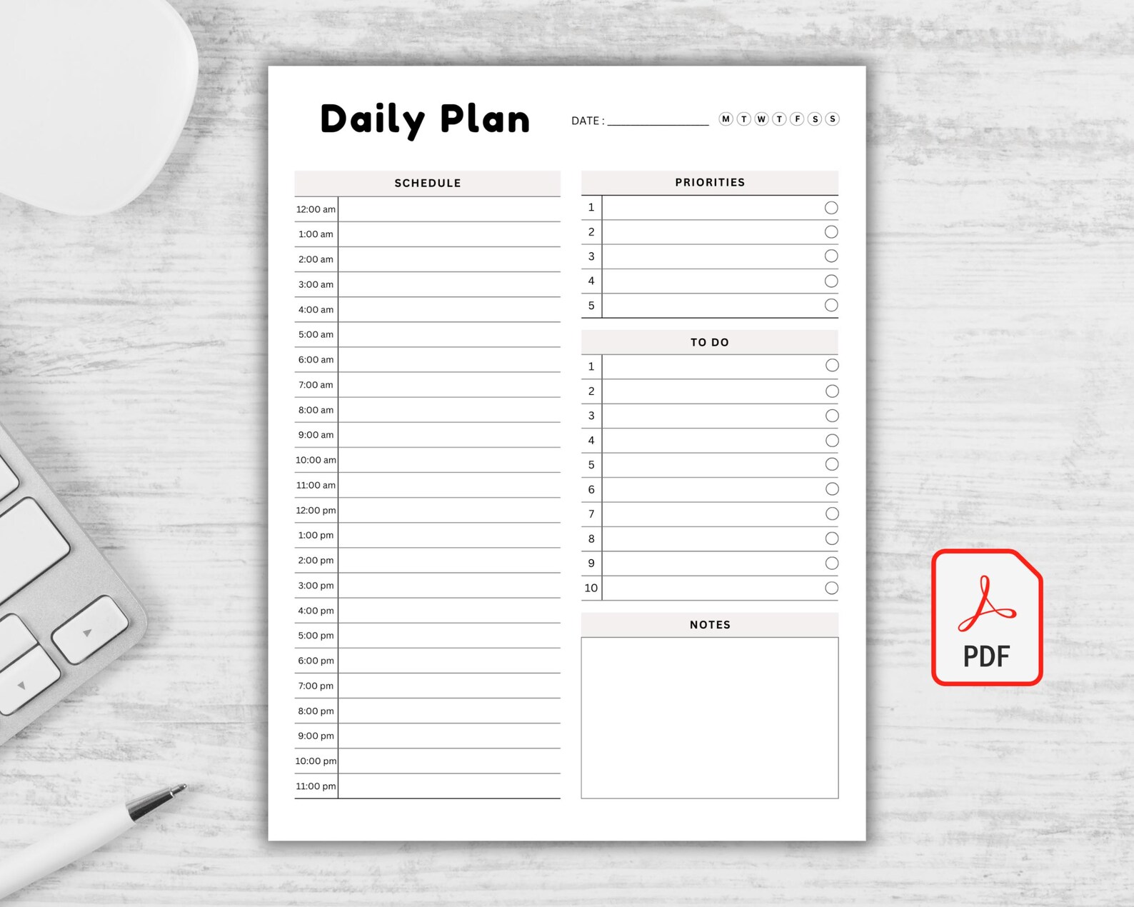 24 Hour Daily Planner Printable, Hourly Schedule, Undated Time Blocking ...