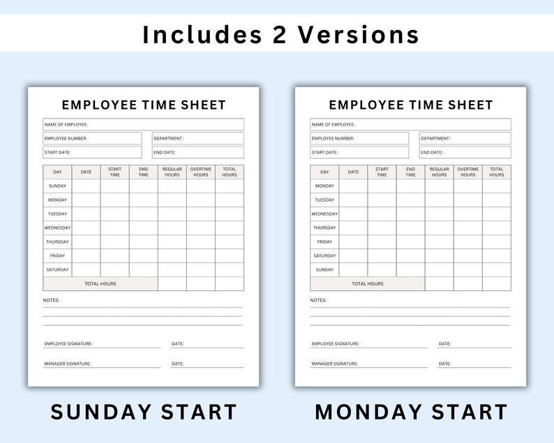 Printable Employee Time Sheet | Weekly Timesheet Template | Staff Work ...
