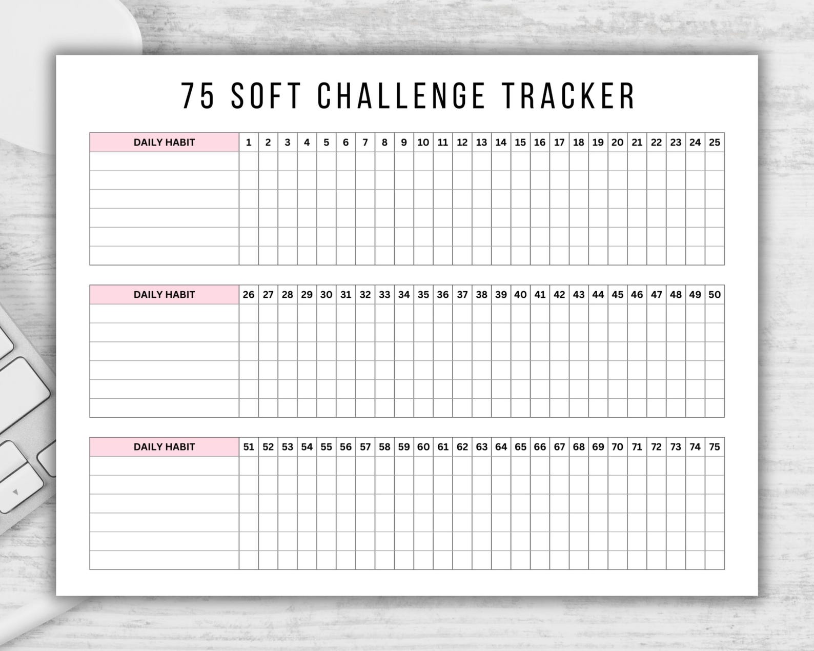 Editable 75 Soft Challenge Tracker. Printable 75 Soft Challenge. 75 Day ...