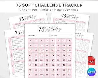 Editable 75 Soft Challenge Tracker. Printable 75 Day Challenge. Fitness & Health Journal. Weight Loss Challenge PDF. CANVA Templates