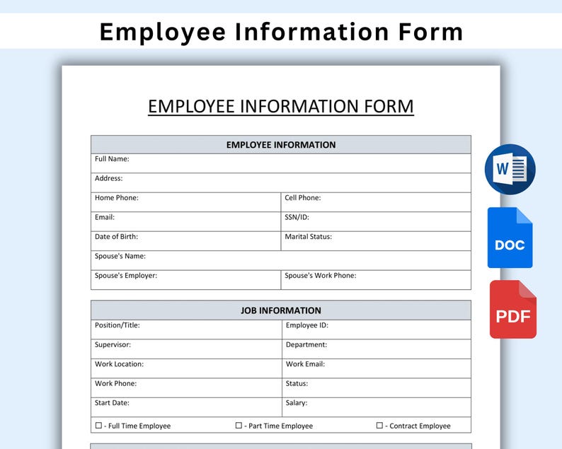 Employee Information Template Printable. HR Templates. Employee Packet ...
