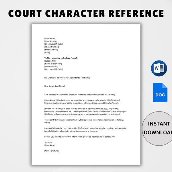 Court Character Reference Letter - Etsy