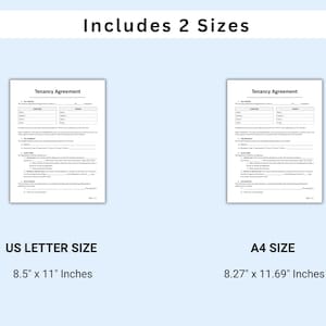 May include: Two blank tenancy agreement forms, one in US Letter size (8.5 x 11 inches) and one in A4 size (8.27 x 11.69 inches).