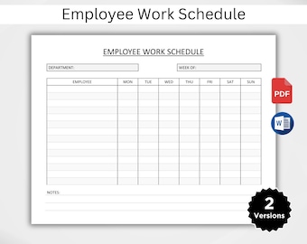 Employee Work Schedule PDF. Employee Time Sheet. Employee Schedule ...
