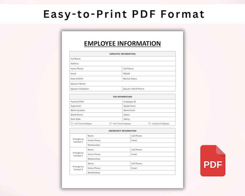 Informatieformulier voor werknemers. Nieuwe huurformulieren. HR-sjablonen. Formulieren voor werknemerspakketten. Onboarding van medewerkers. Aanwervingssjabloon. WORD/Google Documenten/PDF afbeelding 4