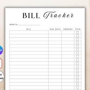 Monthly BILL Checklist Tracker Printable, Monthly Bill Log, Bill Planner, Bill Payment Checklist Tracker, Bill Pay Organizer, Bill Payment